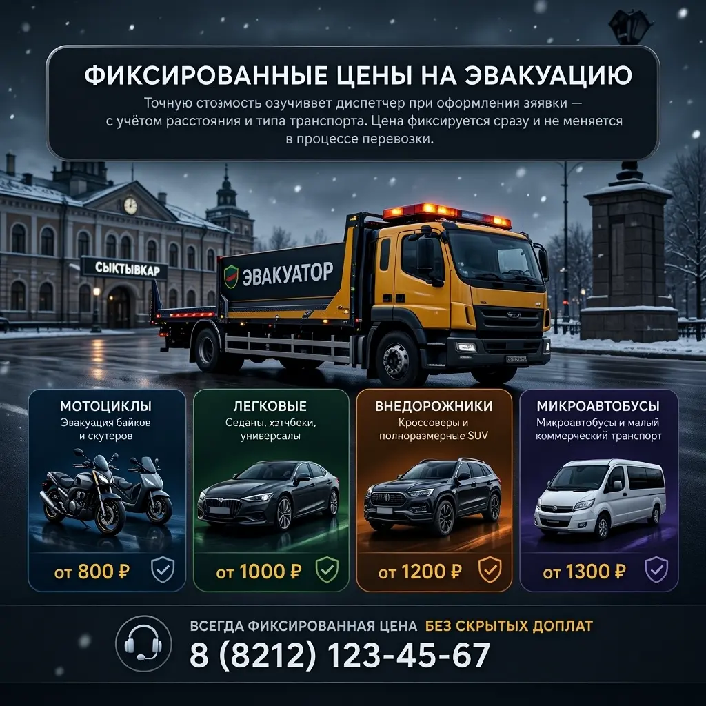 Стоимость эвакуатора в Сыктывкаре — расчёт цены эвакуации
